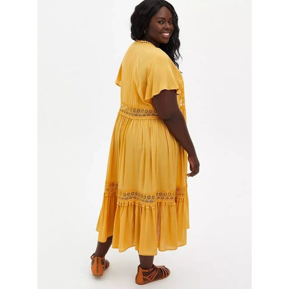 Torrid Duster Length Yellow Tie-Waist Boho Kimono Size 4 or 26 Plus - Picture 4 of 4
